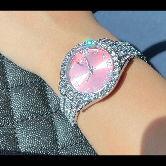 Accessories - Silver pink watch ,THE HIP HOP Big Dial Full Iced Out ,Men Watches